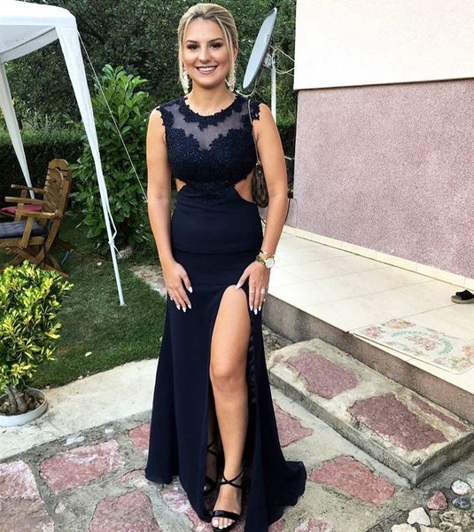 long prom dress o-neck side slit black party dress chiffon lace mermaid evening gowns vestido de festa longo custom made
long prom dress o-neck side slit black party dress chiffon lace mermaid evening gowns vestido de festa longo custom made