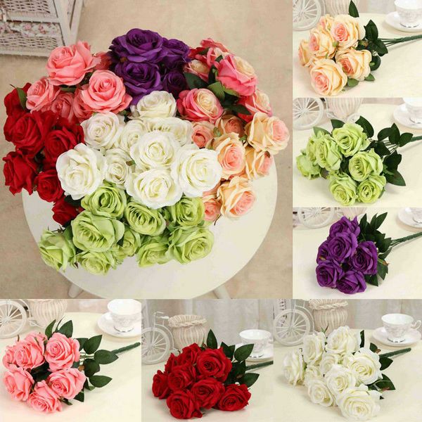 

много 9шт искусственные поддельные розы шелковые цветы цветочные гирлянды diy свадьба свадебный букет домашний декор