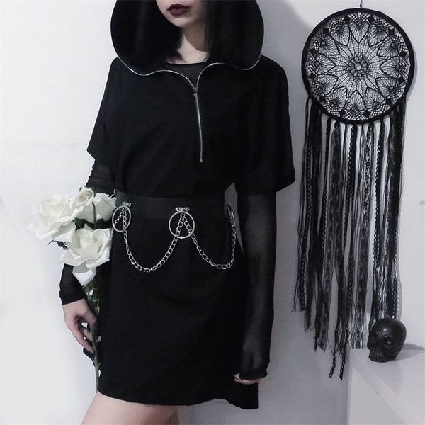 women's hoodies & sweatshirts dark punk style short-sleeved female hooded mid-length loose irregular net red with the same lazy wind to, Black
women's hoodies & sweatshirts dark punk style short-sleeved female hooded mid-length loose irregular net red with the same lazy wind to, Black