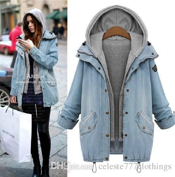 

women denim jacket washed blue retro fashion hood cowboy jackets jean female outwear jaqueta bomber abrigos mujer veste windbreaker coat, Black;brown