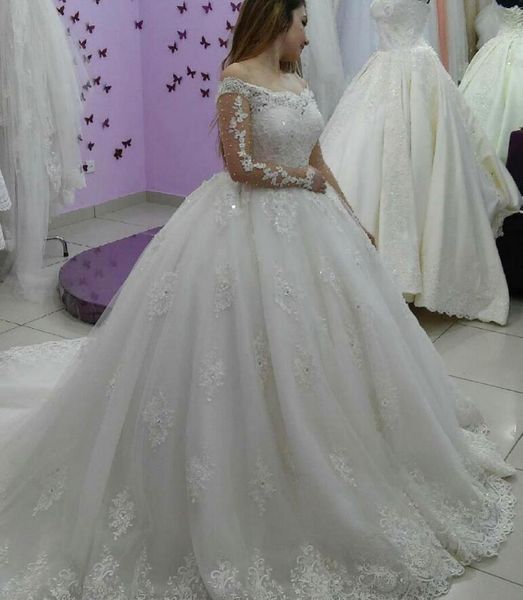 2019 new arabic dubai princess wedding dress long sleeves lace appliques church formal bride bridal gown plus size custom made, White
2019 new arabic dubai princess wedding dress long sleeves lace appliques church formal bride bridal gown plus size custom made, White