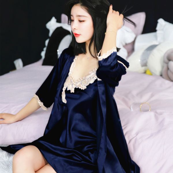 new ice silk nightgown women summer nightdress loose robe two-piece home service short-sleeved pajamas female plus size, Black;red
new ice silk nightgown women summer nightdress loose robe two-piece home service short-sleeved pajamas female plus size, Black;red