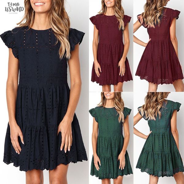 dress summer woman casual ruffles sleeve ladies o neck hollow out ruched a line dress party fashion daily new 2020 a4, Black;gray
dress summer woman casual ruffles sleeve ladies o neck hollow out ruched a line dress party fashion daily new 2020 a4, Black;gray