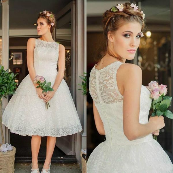 Vintage Tea Length Short Lace Wedding Dresses Sleeveless A-line Women Informal Outdoor Reception Gowns 1950s Bridal Gowns
Vintage Tea Length Short Lace Wedding Dresses Sleeveless A-line Women Informal Outdoor Reception Gowns 1950s Bridal Gowns
