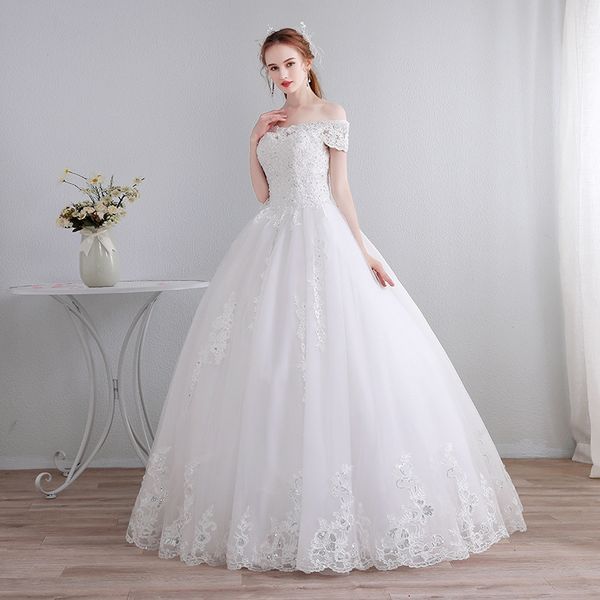 off shoulder tulle ball gown wedding dresses 2019 lace appliques floor length wedding gown vestido de novia, White
off shoulder tulle ball gown wedding dresses 2019 lace appliques floor length wedding gown vestido de novia, White