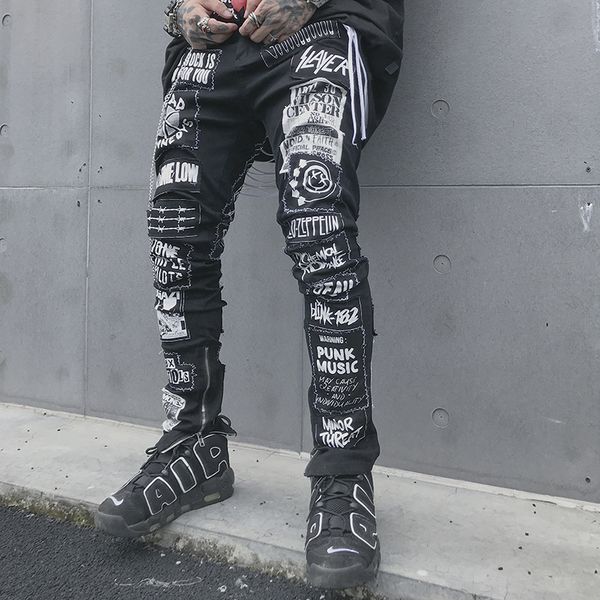 2019 men's fashion scrawl letters black printed jeans leg zipper slim cowboy pants, Blue
2019 men's fashion scrawl letters black printed jeans leg zipper slim cowboy pants, Blue