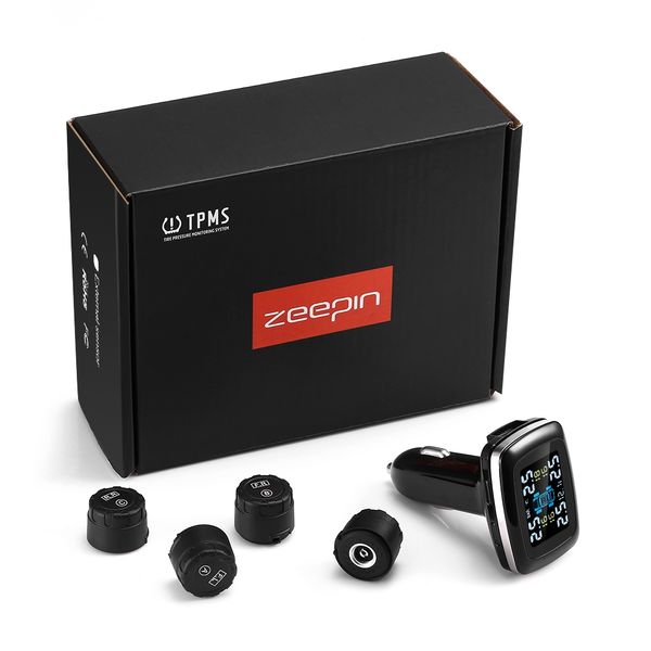 

zeepin c100 tire pressure monitoring system cigarette lighter plug tpms lcd screen display 4 external sensors