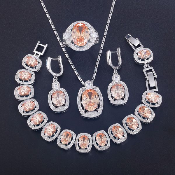 925 sterling silver jewelry sets pendant necklace earring ring bracelet champagne zircon open ring t727
925 sterling silver jewelry sets pendant necklace earring ring bracelet champagne zircon open ring t727