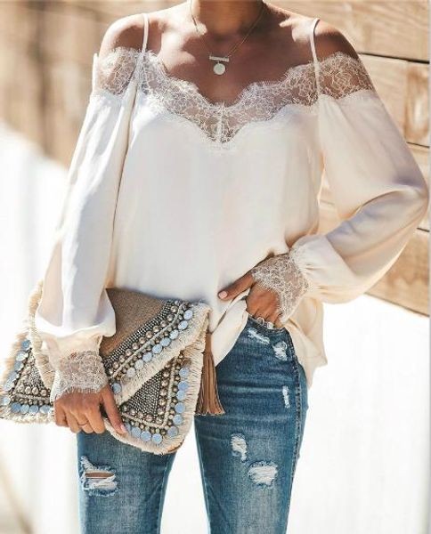 women designer lace panelled tees casual long sleeve slash neck tshirts slip slim tees casual women clothing, White
women designer lace panelled tees casual long sleeve slash neck tshirts slip slim tees casual women clothing, White
