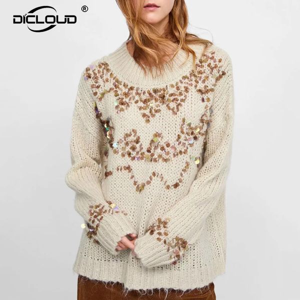 retro sequined pullover sweater women autumn long sleeve oversized jumper women's knitted chunky sweaters warm pull femme hiver, White;black
retro sequined pullover sweater women autumn long sleeve oversized jumper women's knitted chunky sweaters warm pull femme hiver, White;black