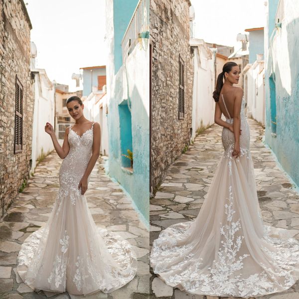 new mermaid wedding dresses plunging neck lace appliqued beads sequins robes de mariée sweep train custom made bohemian wedding dress, White
new mermaid wedding dresses plunging neck lace appliqued beads sequins robes de mariée sweep train custom made bohemian wedding dress, White