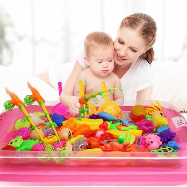 22 Pcs/set Children Boy Girl Fishing Toy Set Suit Magnetic Play Water Baby Toys Fish Square Gift For Kids