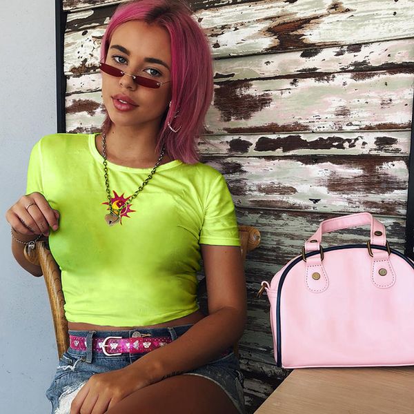 fashion ribbed neon green summer t shirt short sleeve embroidery crop t shirts for women neon tee casual, White
fashion ribbed neon green summer t shirt short sleeve embroidery crop t shirts for women neon tee casual, White