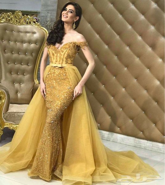 gold arabic off shoulder mermaid prom dresses with detachable overskirt evening wear lace sequins beaded organza prom celebrity gowns cheap, Black
gold arabic off shoulder mermaid prom dresses with detachable overskirt evening wear lace sequins beaded organza prom celebrity gowns cheap, Black