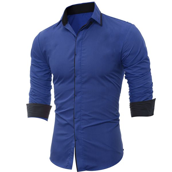 men designer shirt classic dark placket with contrast color cover men casual slim long sleeved shirt, White;black
men designer shirt classic dark placket with contrast color cover men casual slim long sleeved shirt, White;black
