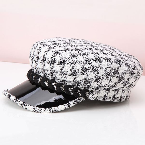h272 black white plaid military hat women european american fashion navy cap autumn winter british retro flat all-match caps, Blue;gray
h272 black white plaid military hat women european american fashion navy cap autumn winter british retro flat all-match caps, Blue;gray