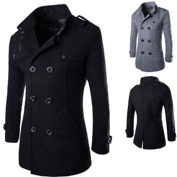 men winter trench coat formal double breasted men overcoat classic lapel collar fit solid wool blended male coat, Black
men winter trench coat formal double breasted men overcoat classic lapel collar fit solid wool blended male coat, Black