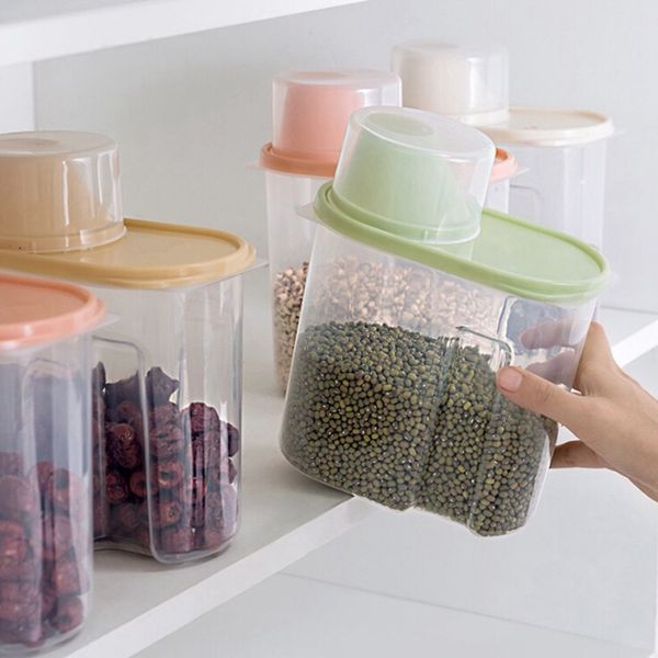 1.9/2.5l cereal dispenser with lid storage box plastic rice container food sealed jar cans for kitchen grain dried fruit snacks
1.9/2.5l cereal dispenser with lid storage box plastic rice container food sealed jar cans for kitchen grain dried fruit snacks