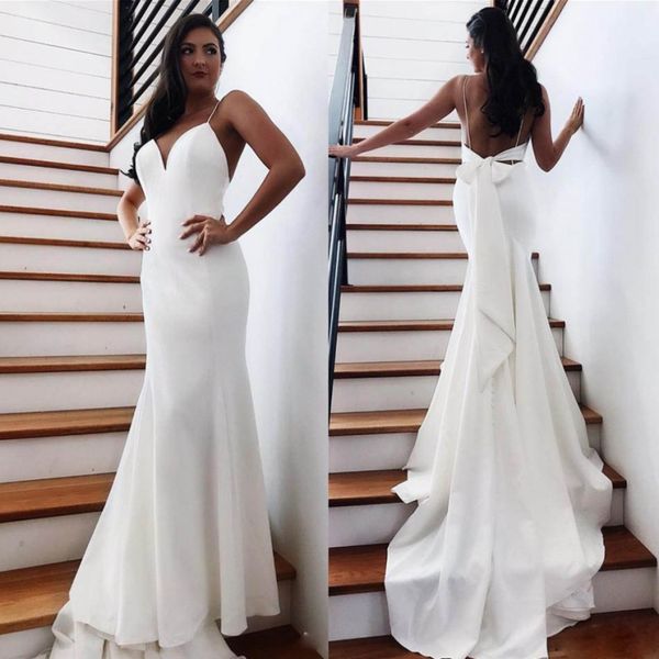 beach chiffon backless mermaid wedding dress long train bow back spaghetti straps bridal dress african black girls vestidos de noiva, White
beach chiffon backless mermaid wedding dress long train bow back spaghetti straps bridal dress african black girls vestidos de noiva, White