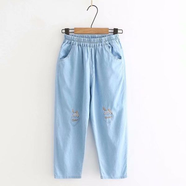 korea small fresh summer new casual loose embroidery slim wild elastic band straight cropped trousers jeans woman, Blue
korea small fresh summer new casual loose embroidery slim wild elastic band straight cropped trousers jeans woman, Blue