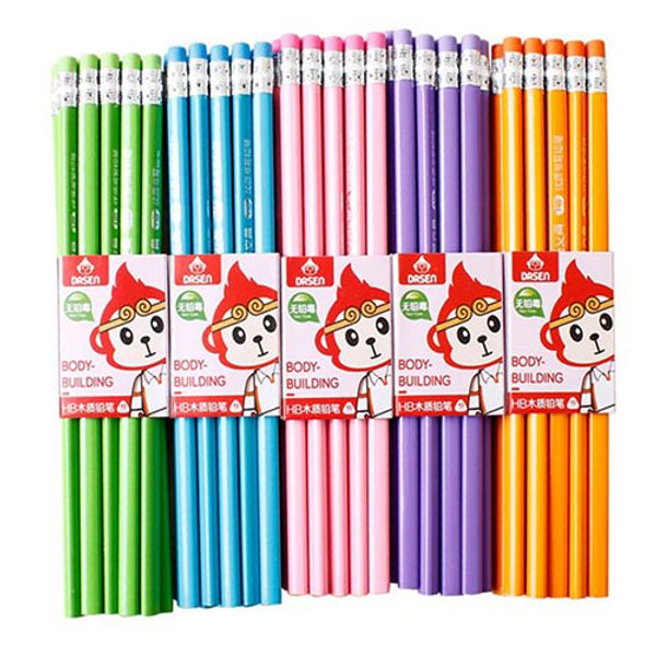 New Solid Color Log Hb Pencil Triangle Rubber Head Writing Painting Pencil Student Gift Ing