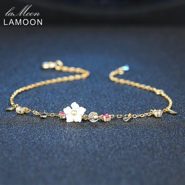 lamoon 925 sterling silver bracelet women gemstone red corundum shell flower jewelry real gold plated fine jewellery lmhi056, Black 
lamoon 925 sterling silver bracelet women gemstone red corundum shell flower jewelry real gold plated fine jewellery lmhi056, Black