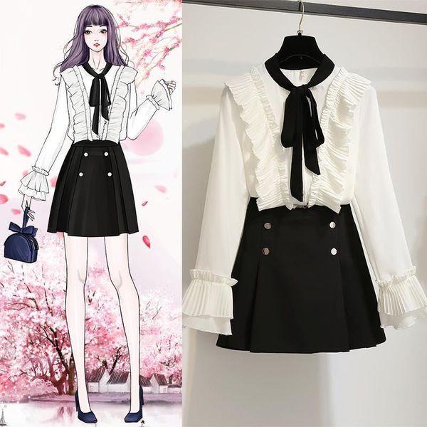 2019 spring autumn women ruffles patchwork chiffon bow shirt a line draped solid skirt suit lady plus size casual set z265, White
2019 spring autumn women ruffles patchwork chiffon bow shirt a line draped solid skirt suit lady plus size casual set z265, White