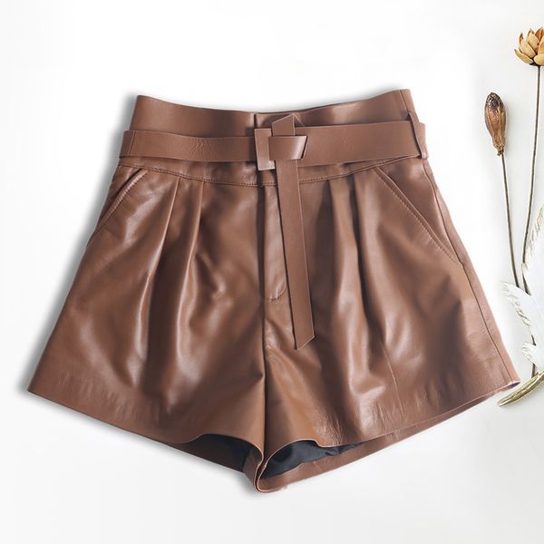 women harajuku genuine leather bud pleated falbala shorts with belt femme high waist hhaki/green casual mujer booty shorts, White;black
women harajuku genuine leather bud pleated falbala shorts with belt femme high waist hhaki/green casual mujer booty shorts, White;black