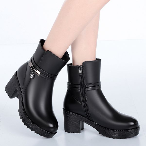 women's big size leisure warm wool snow boots natural leather winter shoes platform boot thick high heels botas mujer botines, Black
women's big size leisure warm wool snow boots natural leather winter shoes platform boot thick high heels botas mujer botines, Black