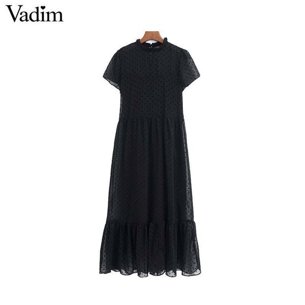 vadim women chic dots design chiffon black midi dress short sleeve female stylish solid mid calf dresses summer vestidos qd116, Black;gray
vadim women chic dots design chiffon black midi dress short sleeve female stylish solid mid calf dresses summer vestidos qd116, Black;gray