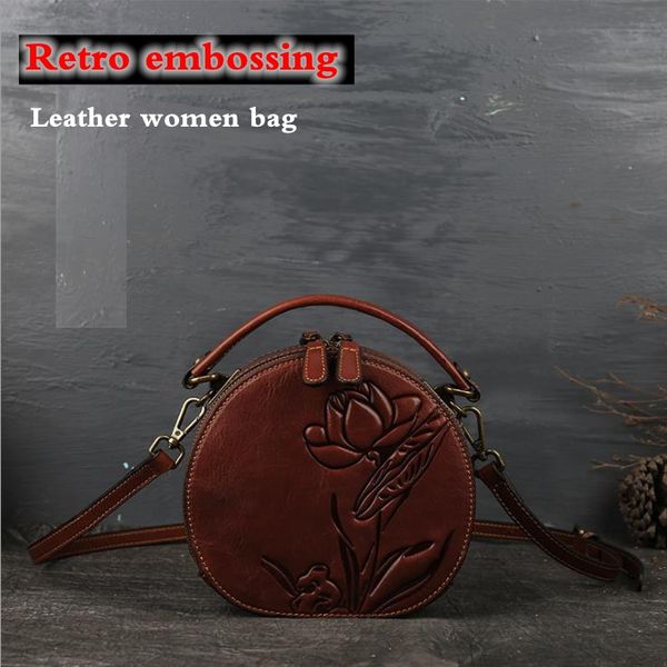 europe and the united states new leather handbag retro embossed first layer leather shoulder bag fashion flower small round bag ladies diago
europe and the united states new leather handbag retro embossed first layer leather shoulder bag fashion flower small round bag ladies diago