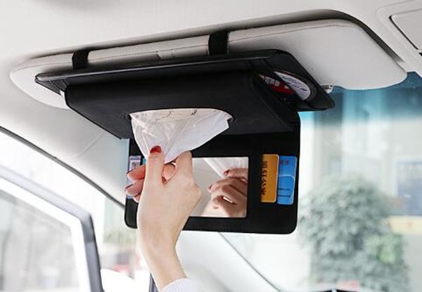 car sun visor pu leather tissue box auto clip holder paper napkin accessories