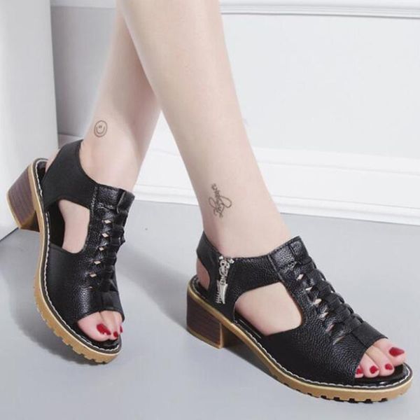 sandals summer leather hollow weave rome women's wild thick heel with fish mouth shoes sandalia feminina ll291, Black
sandals summer leather hollow weave rome women's wild thick heel with fish mouth shoes sandalia feminina ll291, Black