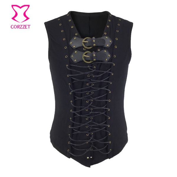 black leather belt buckle & lace up steampunk corset vest victorian gothic jacket men vintage waistcoat medieval coat plus size, Black;white
black leather belt buckle & lace up steampunk corset vest victorian gothic jacket men vintage waistcoat medieval coat plus size, Black;white