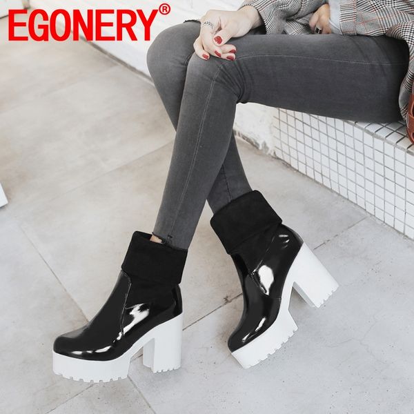 egonery punk woman mid-calf boots patent leather stretch ankle boots winter outdoor party platform high heels round toe shoes, Black
egonery punk woman mid-calf boots patent leather stretch ankle boots winter outdoor party platform high heels round toe shoes, Black