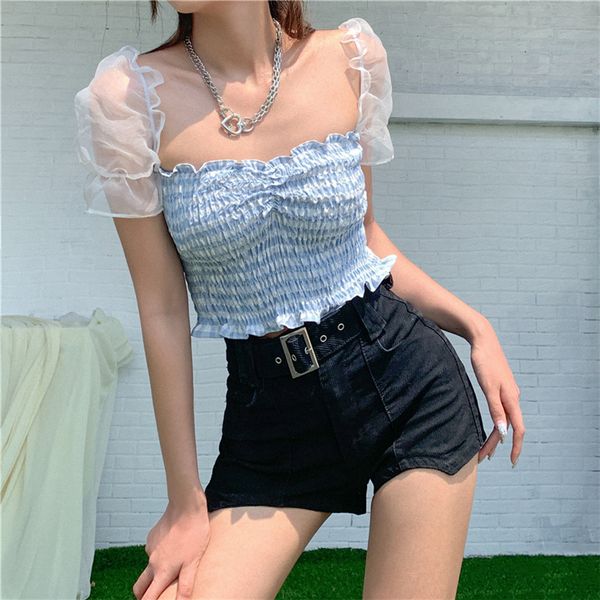 women's t-shirt puff sleeve perspective women short pleated t shirts square collar crop tshirts leisure streetwear clothes, White
women's t-shirt puff sleeve perspective women short pleated t shirts square collar crop tshirts leisure streetwear clothes, White