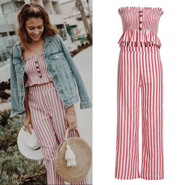 2019 new style fashion women outfits sleeveless off shoulder crop button stripe set casual strapless set, White
2019 new style fashion women outfits sleeveless off shoulder crop button stripe set casual strapless set, White