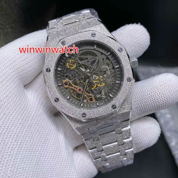 new designer mens watch frosted silver designer all steel strap hollow out dial sports automatic mechanical wristwatch 42mm sport watch, Slivery;brown
new designer mens watch frosted silver designer all steel strap hollow out dial sports automatic mechanical wristwatch 42mm sport watch, Slivery;brown