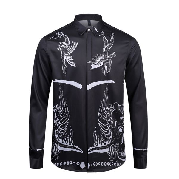 2020 designer factory direct sales autumn and summer new european and american long-sleeved shirt printed pattern black cool style, White;black