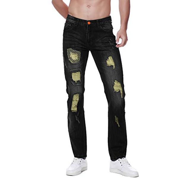 previn men's ripped denim jeans destroy distressed straight bleached straight trousers, Blue
previn men's ripped denim jeans destroy distressed straight bleached straight trousers, Blue