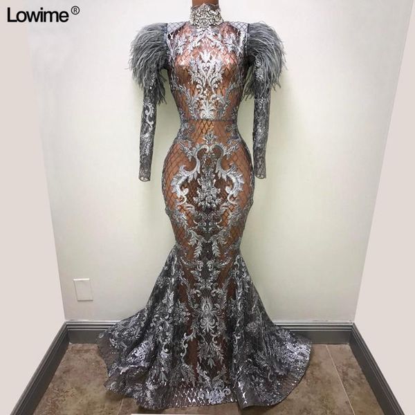 silver mermaid prom dresses with feathers arabic long sleeves high neck evening gown see through plus size formal party dress, Black
silver mermaid prom dresses with feathers arabic long sleeves high neck evening gown see through plus size formal party dress, Black