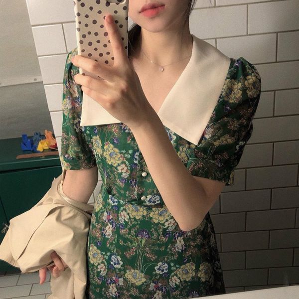 women summer vintage elegant long floral a-line shirt dress turn-down collar slim waist short sleeve midi sundress french style, Black;gray
women summer vintage elegant long floral a-line shirt dress turn-down collar slim waist short sleeve midi sundress french style, Black;gray