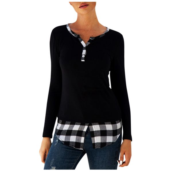 solid color plaid stitching shirt female long sleeve refusal collar loose woman button shirt fashion woman blouse shirts 19oct17, White;black
solid color plaid stitching shirt female long sleeve refusal collar loose woman button shirt fashion woman blouse shirts 19oct17, White;black