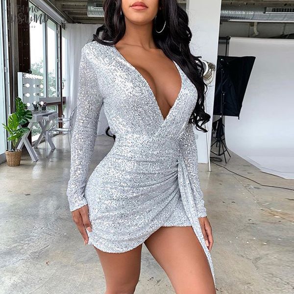 deep v neck sequin dress elegant women solid sliver glitter bodycon party dress autumn long sleeve nightclub mini dresses, Black;gray
deep v neck sequin dress elegant women solid sliver glitter bodycon party dress autumn long sleeve nightclub mini dresses, Black;gray
