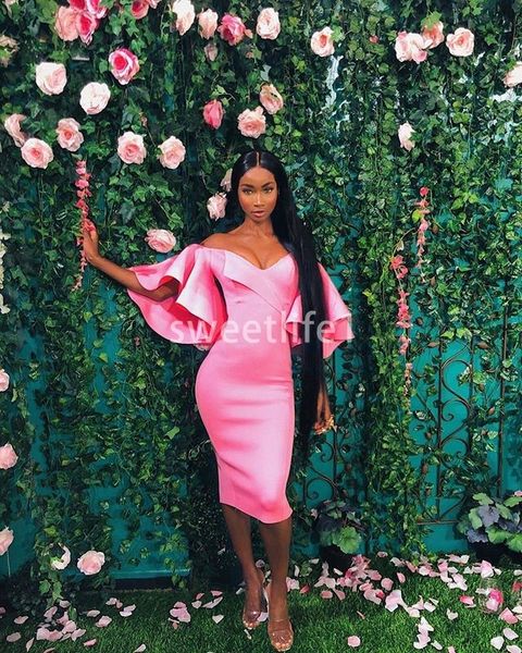 2019 pink off the shoulder cocktail dresses short sleeve mermaid tea leagth formal evening prom party dresses custom made, Black
2019 pink off the shoulder cocktail dresses short sleeve mermaid tea leagth formal evening prom party dresses custom made, Black