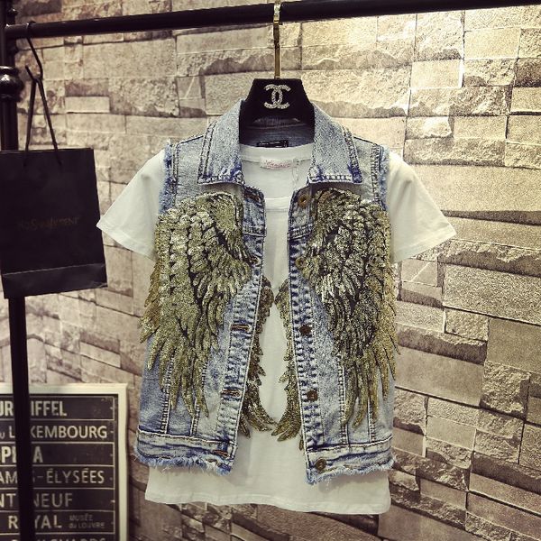 2019 spring autumn women glitter wings sequins cowboy vest coat student girls casual jeans jacket outwear denim waistcoat, Black;white
2019 spring autumn women glitter wings sequins cowboy vest coat student girls casual jeans jacket outwear denim waistcoat, Black;white