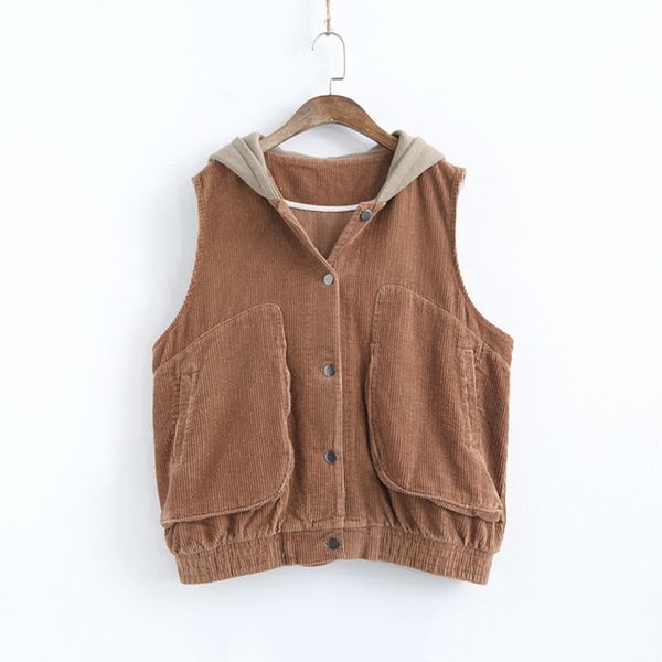 johnature women hooded vest coat casual corduroy 2019 autumn winter new pockets button loose brief vest coats, Black;white 
johnature women hooded vest coat casual corduroy 2019 autumn winter new pockets button loose brief vest coats, Black;white