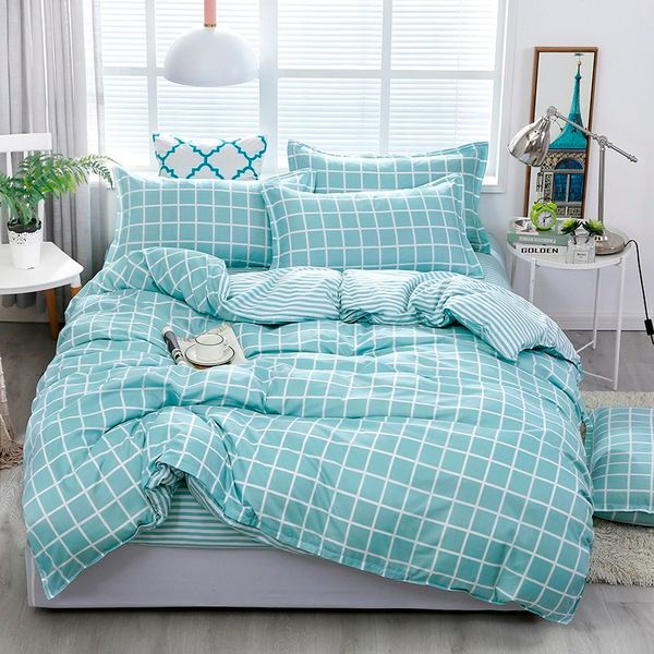minimalism style bedding blue checked bedding set sheet pillowcase quilt cover