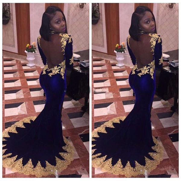 2019 black girls long sleeves velvet mermaid prom dresses gold lace applique open back formal party evening dresses
2019 black girls long sleeves velvet mermaid prom dresses gold lace applique open back formal party evening dresses