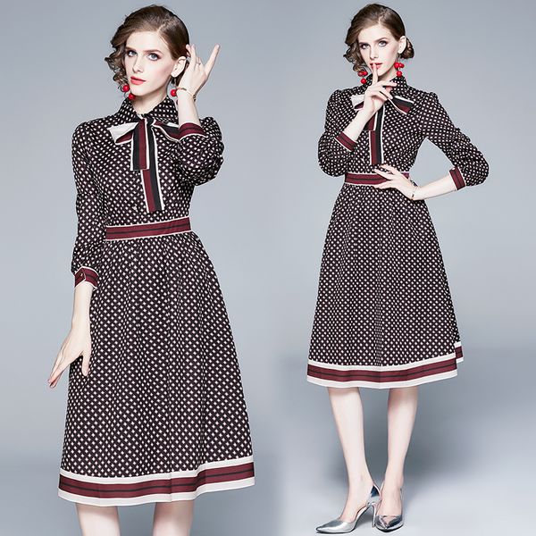 new polka dots designer dress plus size women's fashion lantern sleeve elegant printed ladies runway bow dresses office button shirts d, Black;gray
new polka dots designer dress plus size women's fashion lantern sleeve elegant printed ladies runway bow dresses office button shirts d, Black;gray
